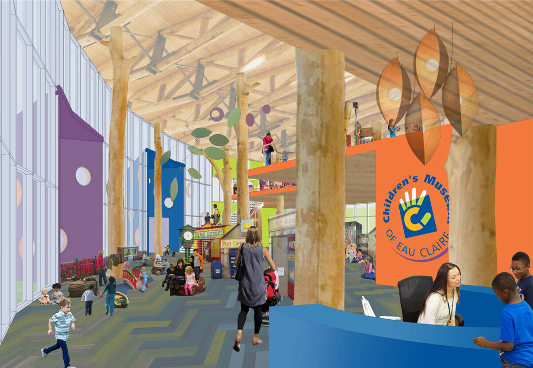 An interior rendering showing the vaulted ceiling of the new Children's Museum of Eau Claire. (Submitted image)