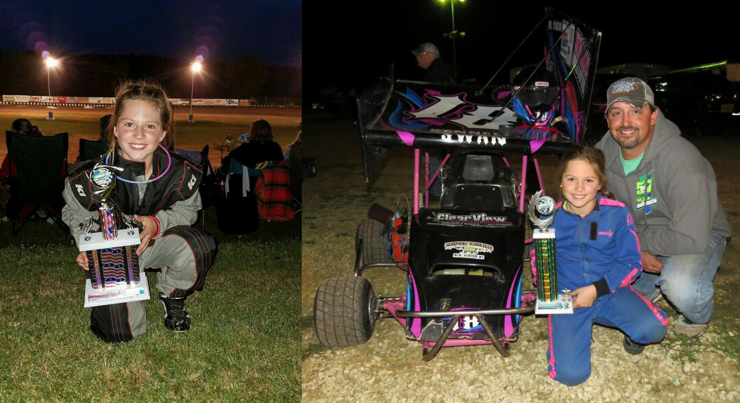 THINK PINK. While nowadays Kennedy is super embarrassed about her hot pink race cars, a younger Kennedy was a big fan, pictured here with her dad Jason (right). (Submitted photo)