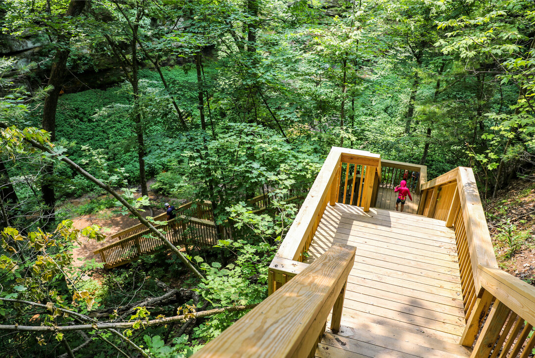 WE'LL TAKE THE STAIRS. The Devil's Punchbowl in Menomonie has long since been a popular favorite among locals and visitors to the area, and a major renovation wrapped up last summer. Now, the nonprofit caring for it is looking to the future.