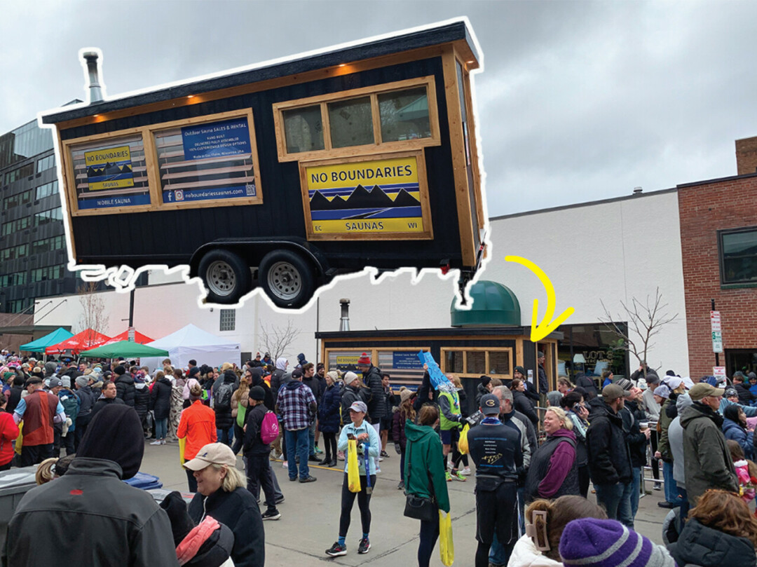 No Boundaries Saunas mobile sauna at the Eau Claire Marathon. (Photos via Facebook)