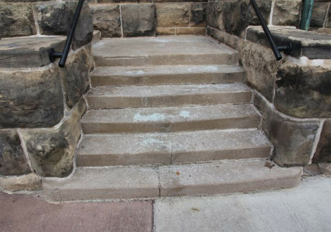 Erosion pictured on staircase.