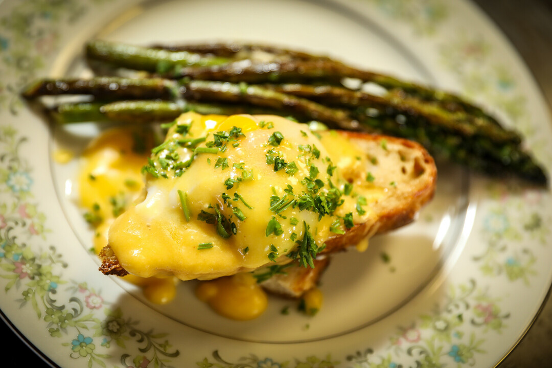 Live Great's take on Eggs Benedict. Served with Wheatfield Organics asparagus.