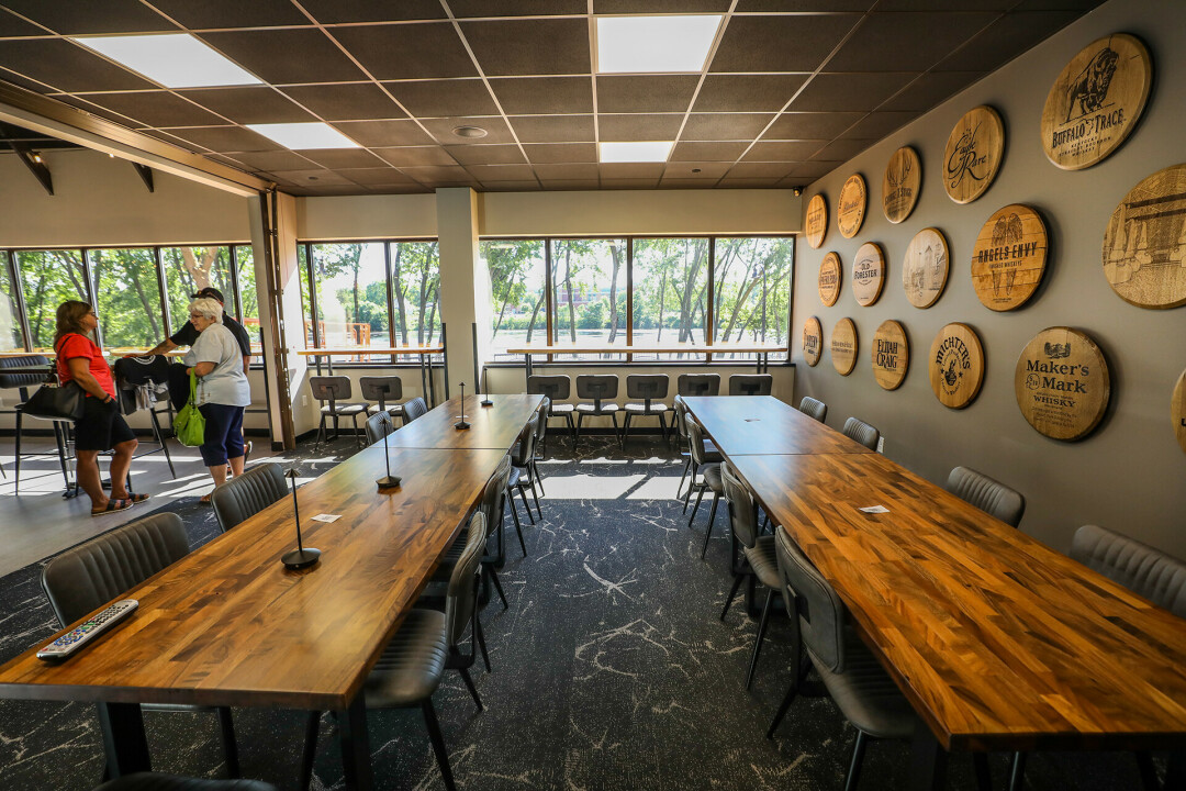 The Barrel Room featuring 21 different distillery barrel heads from the Hanson's travels.