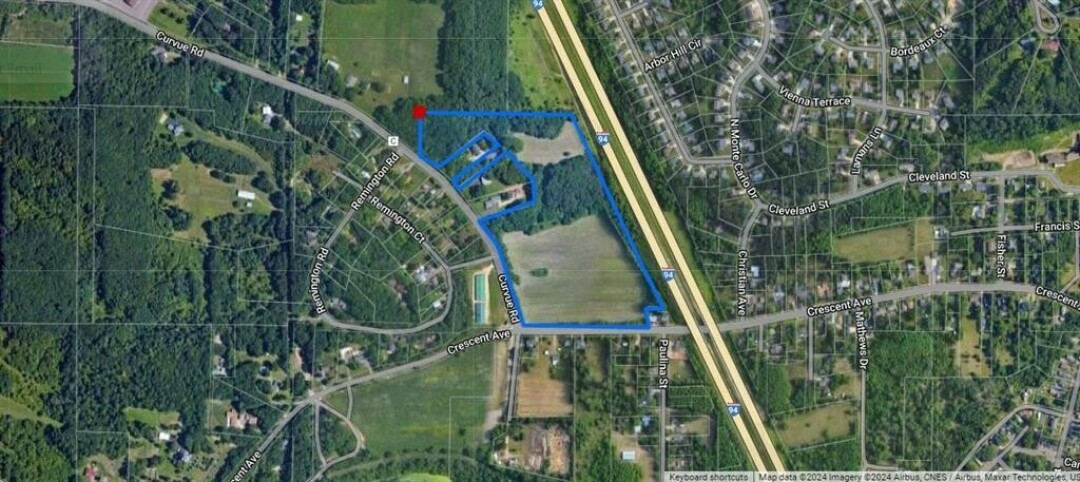 A map showing Lot 1 on the north side of Curvue Road.