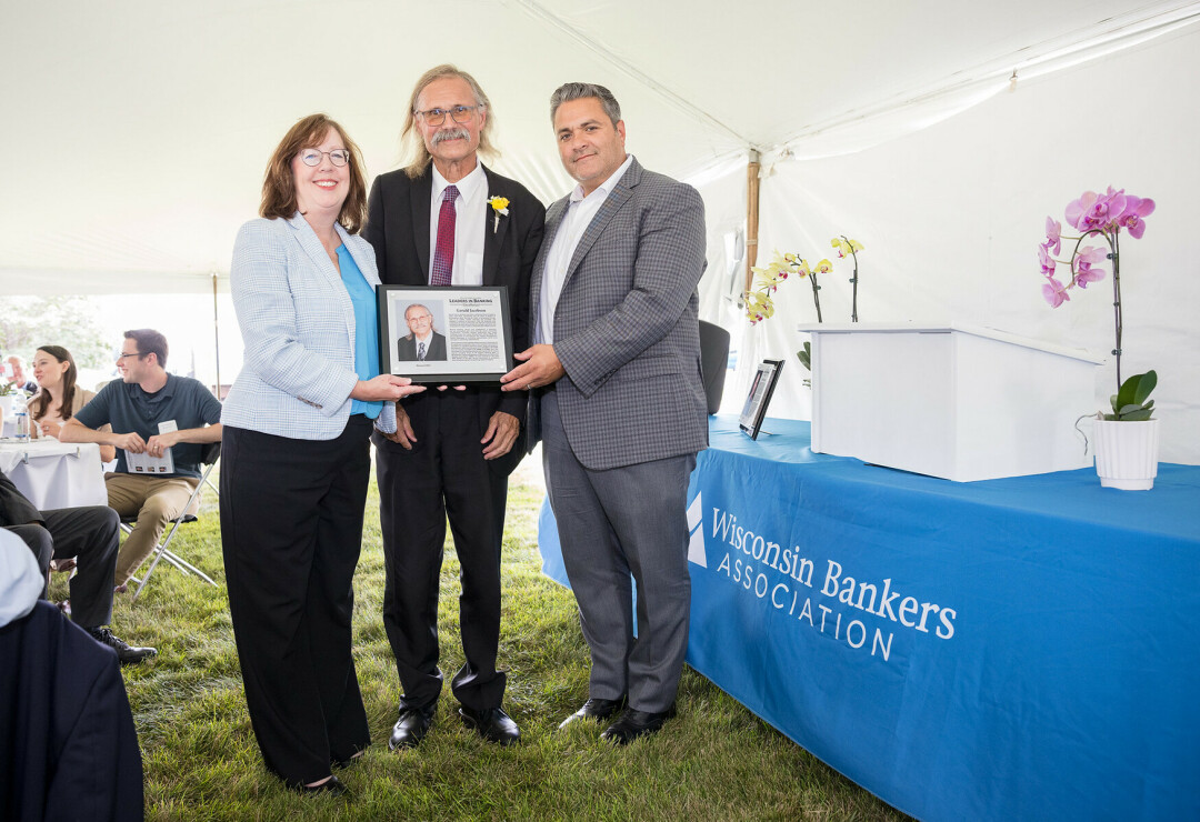 LEADING THE WAY. Gerald (Jerry) Jacobson is a familiar face to many Chippewa Vallians. Now, he'll be familiar to those who view the WBA's Leaders in Banking Excellence installation in Madison. (Contributed photos from Aug. 16 WBA event)