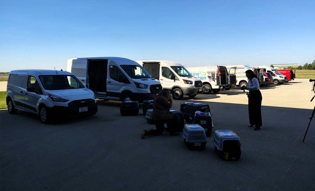 ECCHA van on site in Waukesha to bring six of the 100-plus dogs transferred from the Carolinas to Wisconsin this morning.