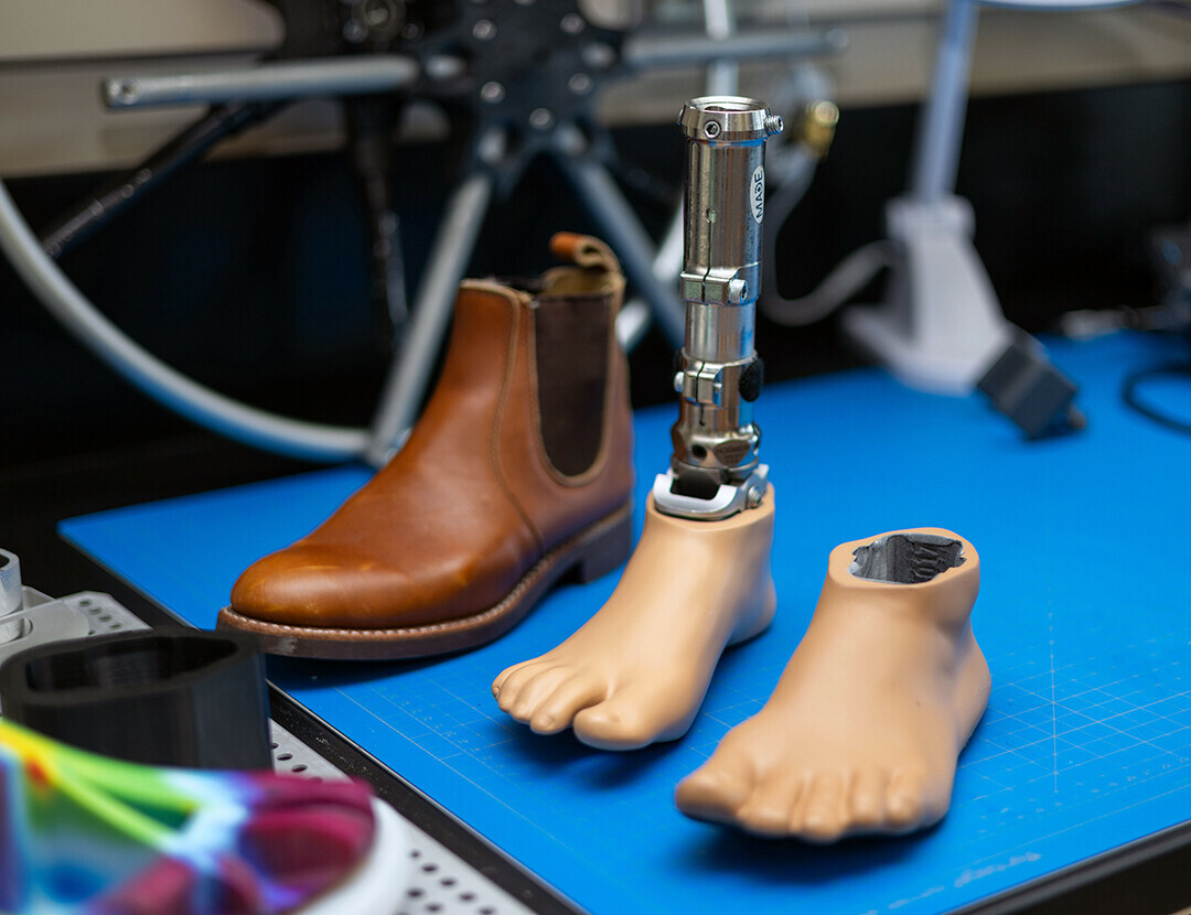 An innovative foot and ankle system for veterans with a prosthesis allows them to wear shoes with different heel heights.