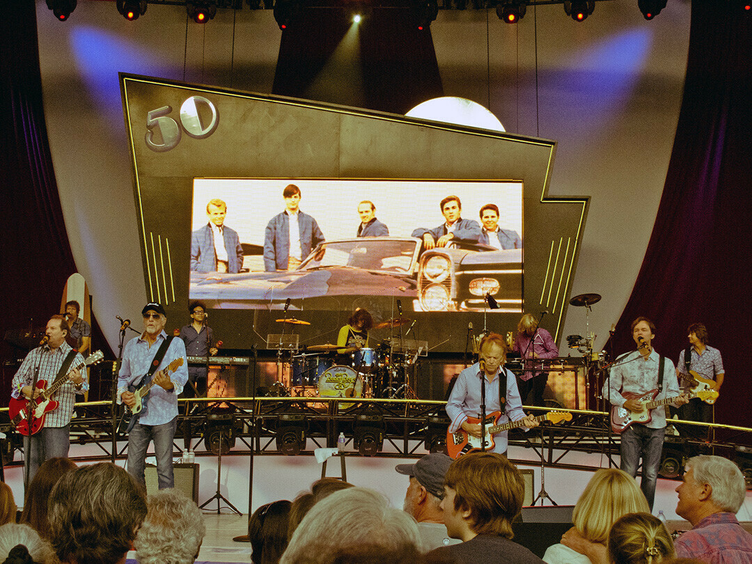 The Beach Boys perform during their 50th anniversary tour in 2012. (Photo by XX | credit)