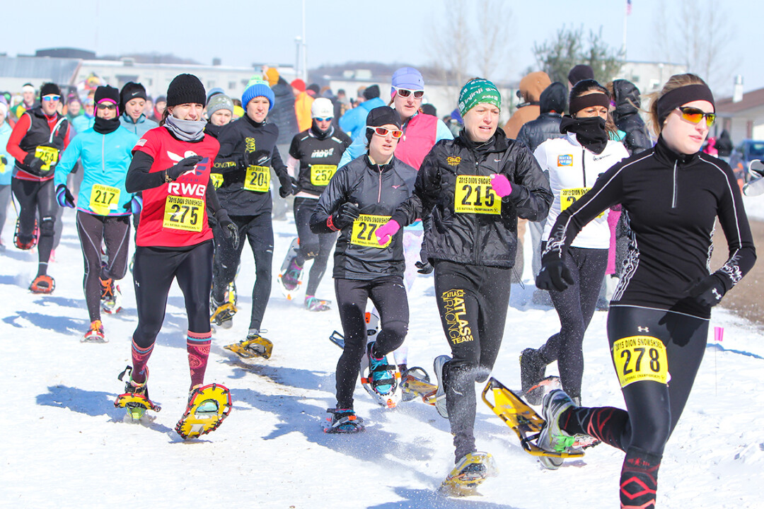 Snowshoers at a competition at Lowes Creek County Park in Eau Claire.