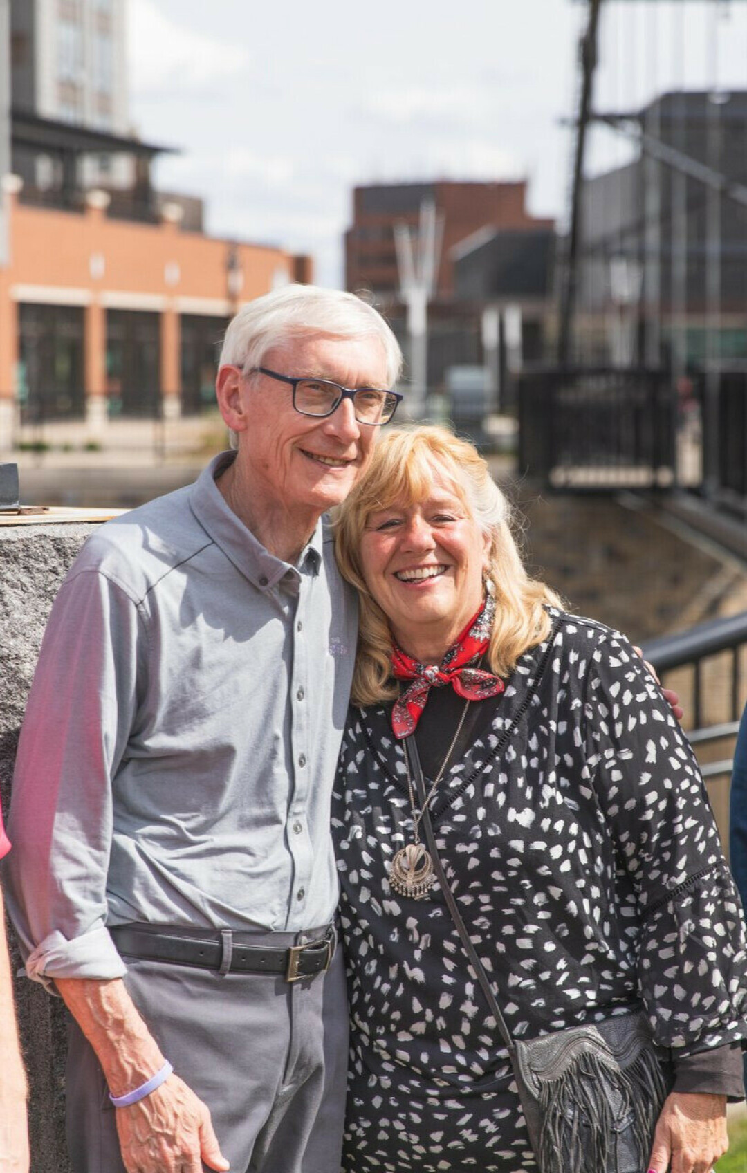 Gov. Tony Evers and Pangallo, pictured.
